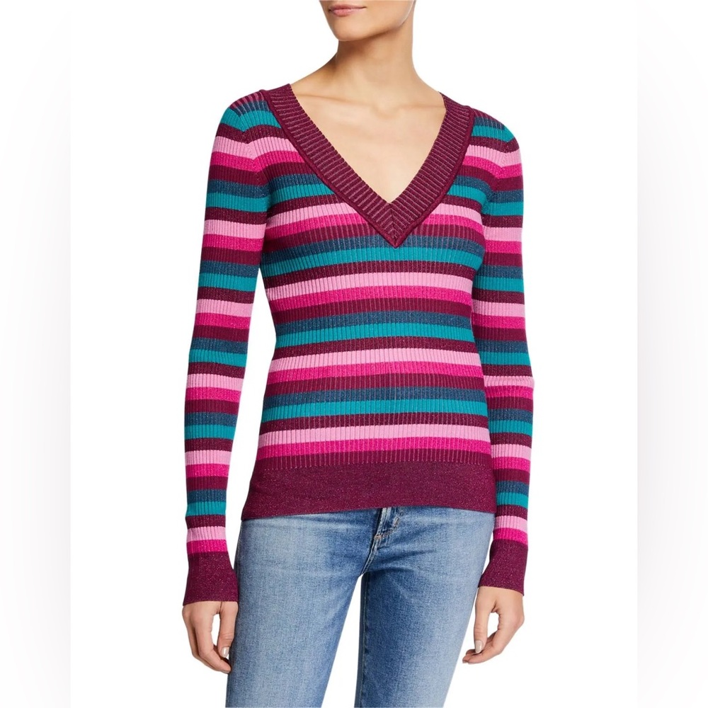 525 America Lurex Stripe Ribbed Sweater V Neck
